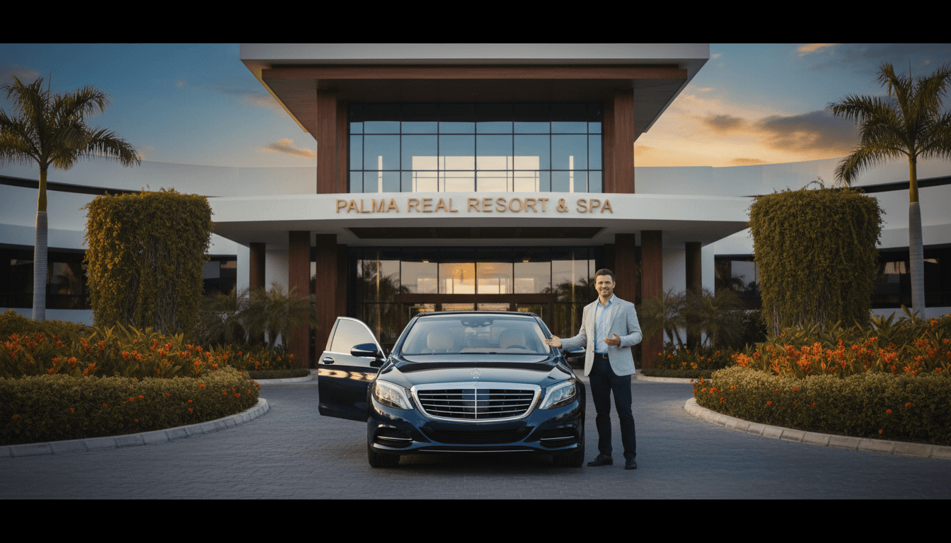 Premium sedan with professional driver at luxury Punta Cana resort entrance